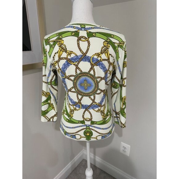 J.McLaughlin Top Size Small Catalina Chain Rope Print 3/4 Sleeve - Picture 2 of 11